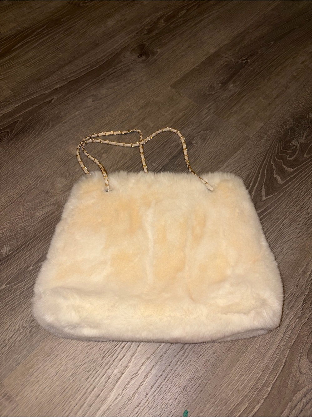 Plush Cream Faux Fur Shoulder Bag with Chain Strap